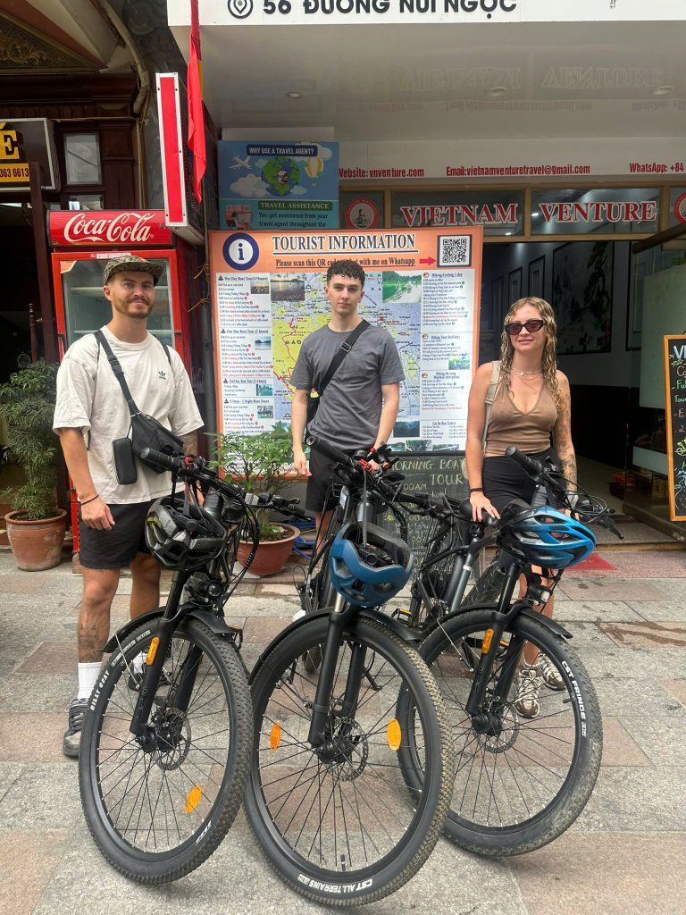 E-Bike Rental Cat Ba customers with electric bicycles at VietNam Venture